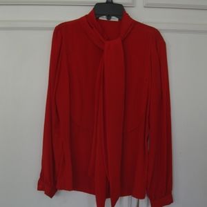Adolfo silk "tuxedo" blouse w/ bow, red, Sz 4